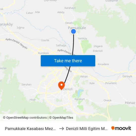 Pamukkale Kasabası Mezarlığı - 39 to Denizli Milli Egitim M?d?rl?g? map