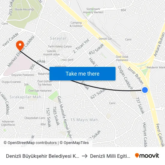 Denizli Büyükşehir Belediyesi Konservatuvarı - 803 to Denizli Milli Egitim M?d?rl?g? map