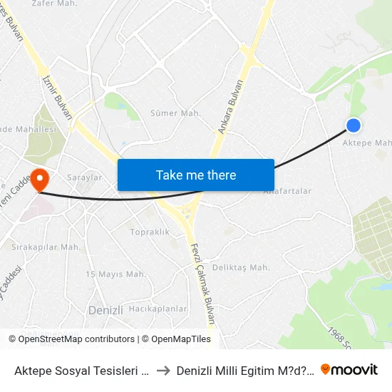 Aktepe Sosyal Tesisleri - 268 to Denizli Milli Egitim M?d?rl?g? map