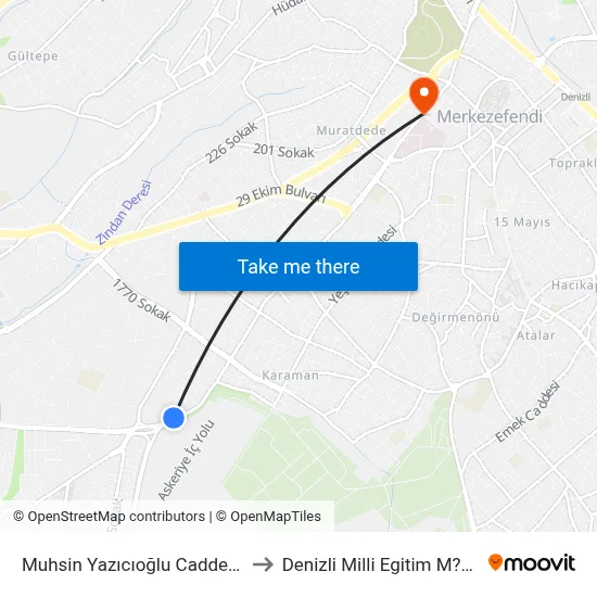 Muhsin Yazıcıoğlu Caddesi - 811 to Denizli Milli Egitim M?d?rl?g? map