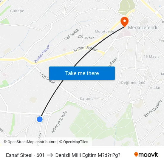 Esnaf Sitesi - 601 to Denizli Milli Egitim M?d?rl?g? map