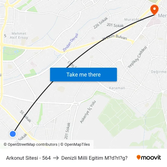 Arkonut Sitesi - 564 to Denizli Milli Egitim M?d?rl?g? map