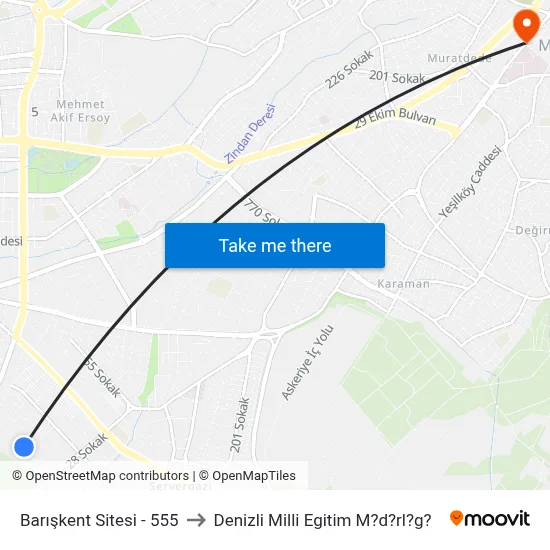 Barışkent Sitesi - 555 to Denizli Milli Egitim M?d?rl?g? map