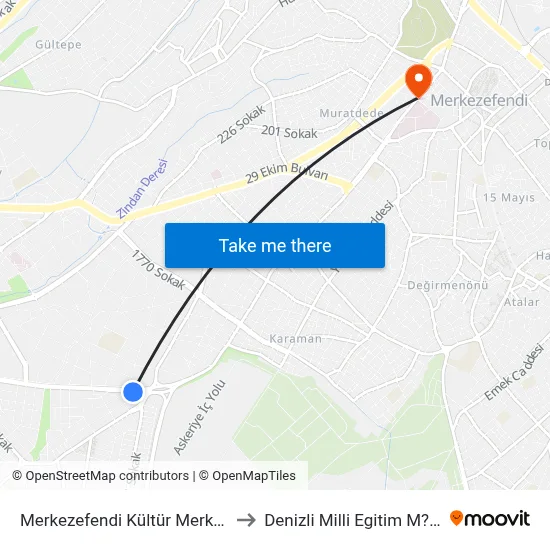 Merkezefendi Kültür Merkezi - 611 to Denizli Milli Egitim M?d?rl?g? map