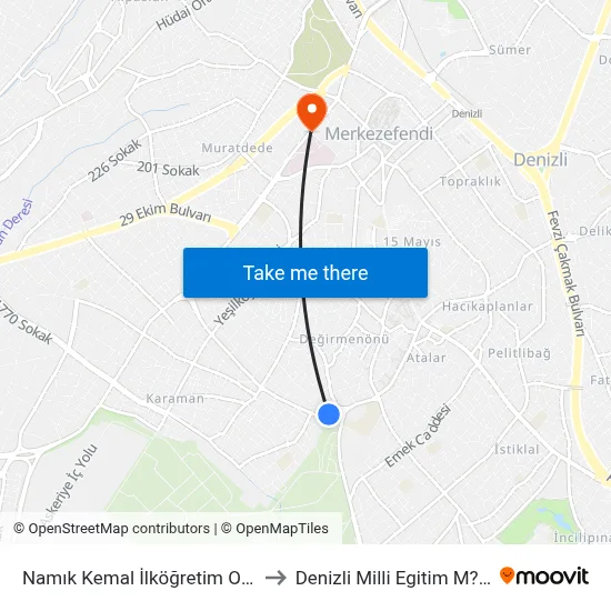 Namık Kemal İlköğretim Okulu - 52 to Denizli Milli Egitim M?d?rl?g? map