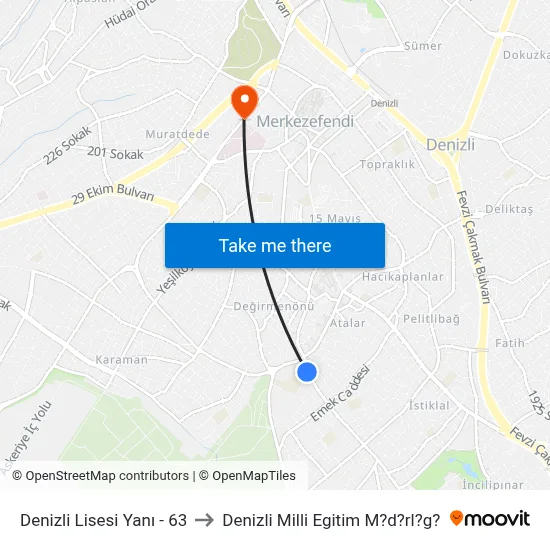 Denizli Lisesi Yanı - 63 to Denizli Milli Egitim M?d?rl?g? map