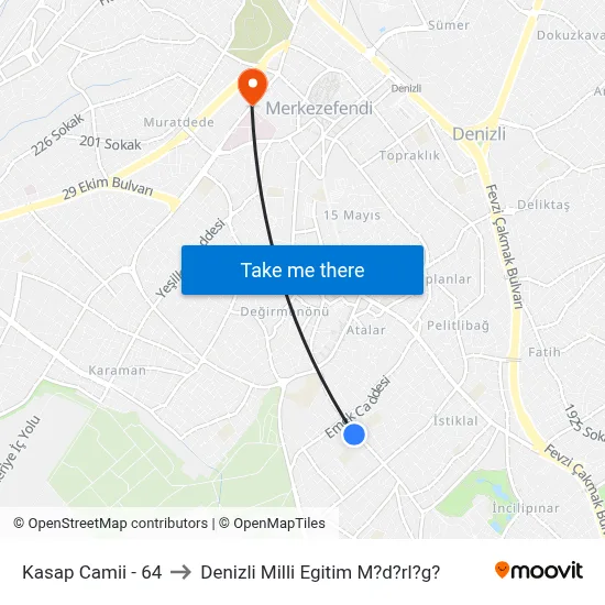 Kasap Camii - 64 to Denizli Milli Egitim M?d?rl?g? map