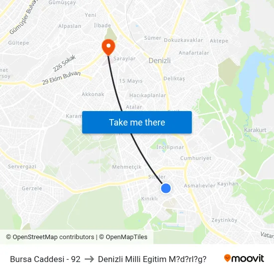 Bursa Caddesi - 92 to Denizli Milli Egitim M?d?rl?g? map