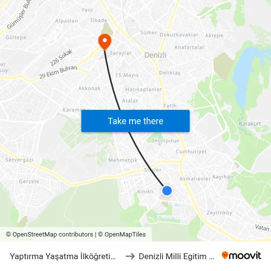 Yaptırma Yaşatma İlköğretim Okulu - 116 to Denizli Milli Egitim M?d?rl?g? map