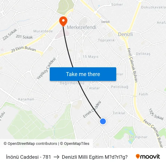 İnönü Caddesi - 781 to Denizli Milli Egitim M?d?rl?g? map