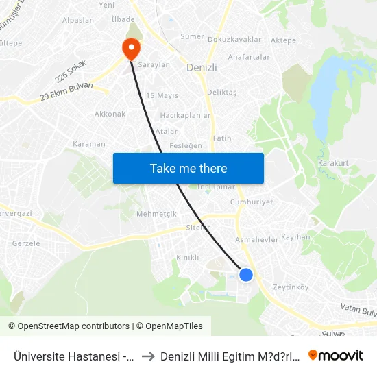 Üniversite Hastanesi - 96 to Denizli Milli Egitim M?d?rl?g? map