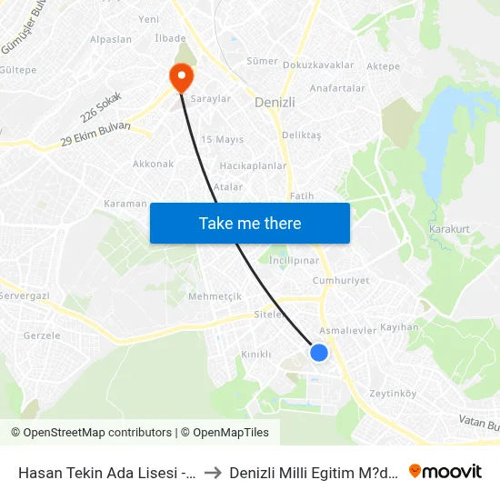Hasan Tekin Ada Lisesi - 1665 to Denizli Milli Egitim M?d?rl?g? map