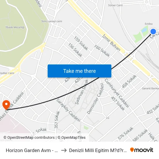 Horizon Garden Avm - 796 to Denizli Milli Egitim M?d?rl?g? map