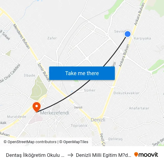 Dentaş İlköğretim Okulu - 1206 to Denizli Milli Egitim M?d?rl?g? map