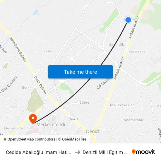 Cedide Abalıoğlu İmam Hatip Lisesi - 845 to Denizli Milli Egitim M?d?rl?g? map