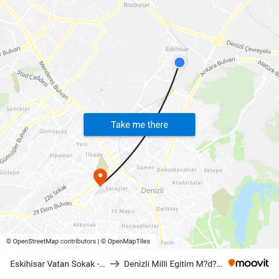 Eskihisar Vatan Sokak - 357 to Denizli Milli Egitim M?d?rl?g? map