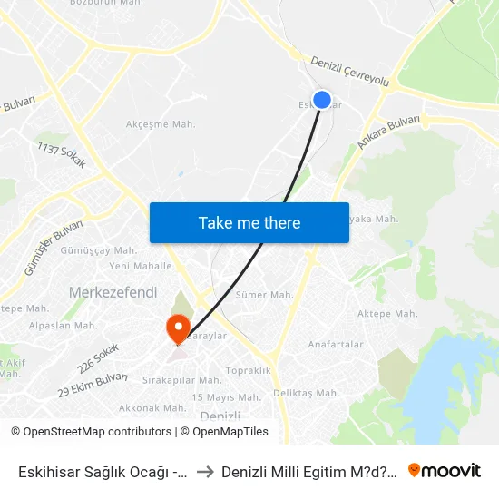 Eskihisar Sağlık Ocağı - 361 to Denizli Milli Egitim M?d?rl?g? map