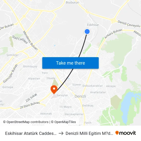 Eskihisar Atatürk Caddesi - 359 to Denizli Milli Egitim M?d?rl?g? map