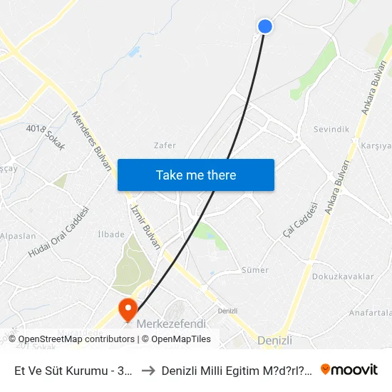 Et Ve Süt Kurumu - 363 to Denizli Milli Egitim M?d?rl?g? map