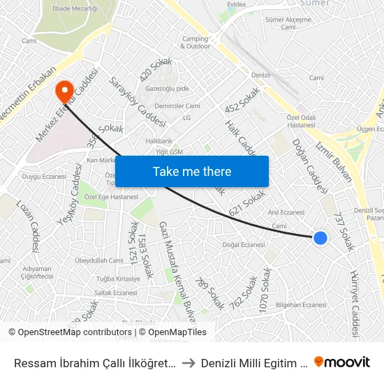 Ressam İbrahim Çallı İlköğretim Okulu - 381 to Denizli Milli Egitim M?d?rl?g? map