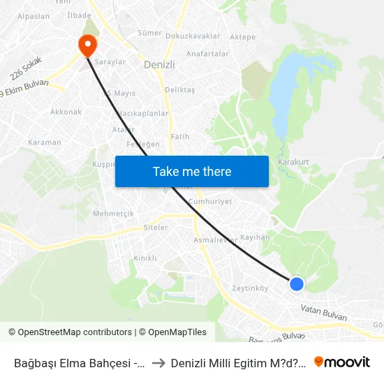 Bağbaşı Elma Bahçesi - 228 to Denizli Milli Egitim M?d?rl?g? map