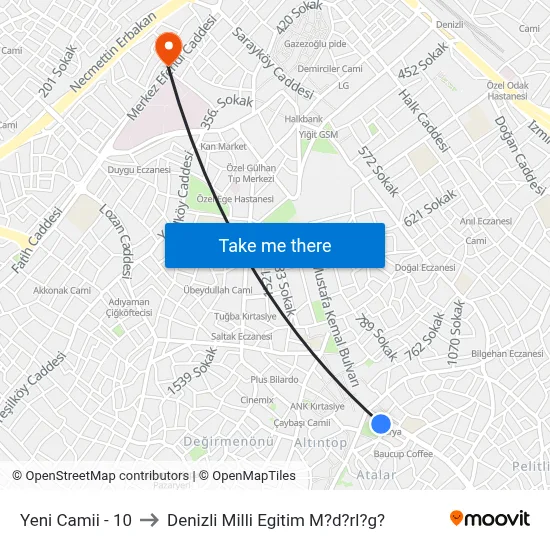 Yeni Camii - 10 to Denizli Milli Egitim M?d?rl?g? map
