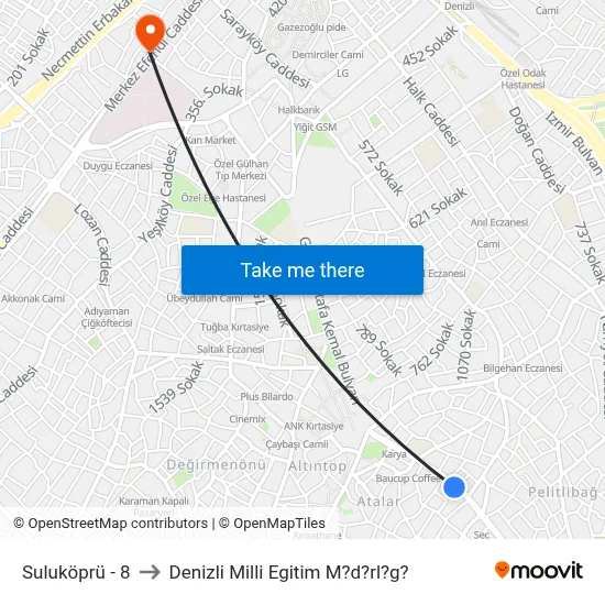 Suluköprü - 8 to Denizli Milli Egitim M?d?rl?g? map