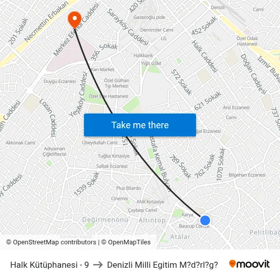 Halk Kütüphanesi - 9 to Denizli Milli Egitim M?d?rl?g? map