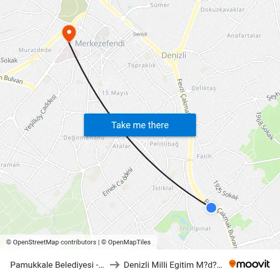 Pamukkale Belediyesi - 130 to Denizli Milli Egitim M?d?rl?g? map