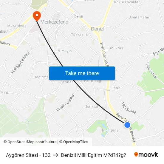 Aygören Sitesi - 132 to Denizli Milli Egitim M?d?rl?g? map