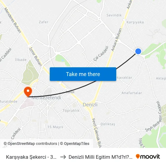 Karşıyaka Şekerci - 305 to Denizli Milli Egitim M?d?rl?g? map