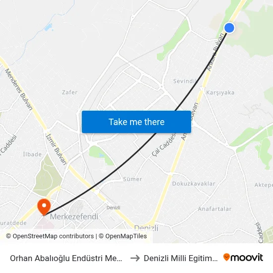 Orhan Abalıoğlu Endüstri Meslek Lisesi - 300 to Denizli Milli Egitim M?d?rl?g? map