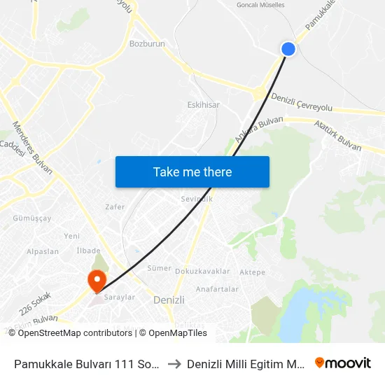 Pamukkale Bulvarı 111 Sokak - 333 to Denizli Milli Egitim M?d?rl?g? map