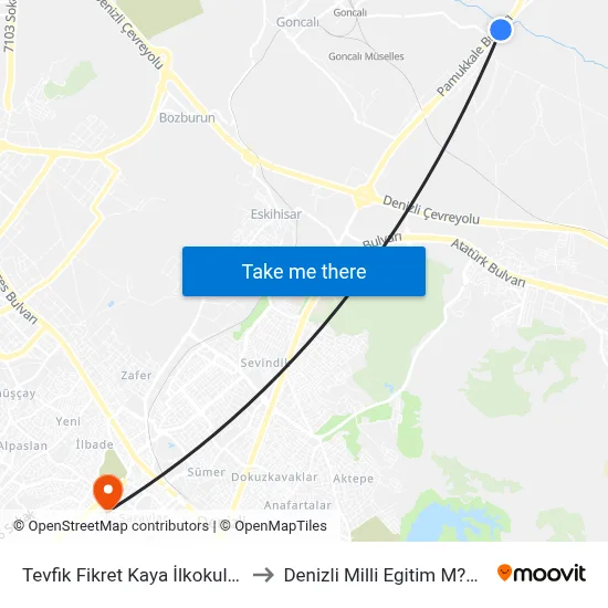 Tevfik Fikret Kaya İlkokulu - 890 to Denizli Milli Egitim M?d?rl?g? map
