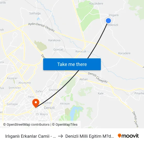 Irlıganlı Erkanlar Camii - 1237 to Denizli Milli Egitim M?d?rl?g? map