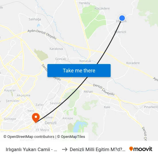 Irlıganlı Yukarı Camii - 1138 to Denizli Milli Egitim M?d?rl?g? map