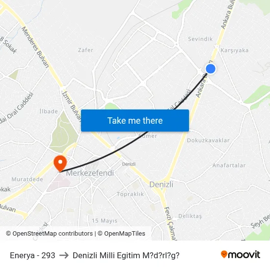 Enerya - 293 to Denizli Milli Egitim M?d?rl?g? map