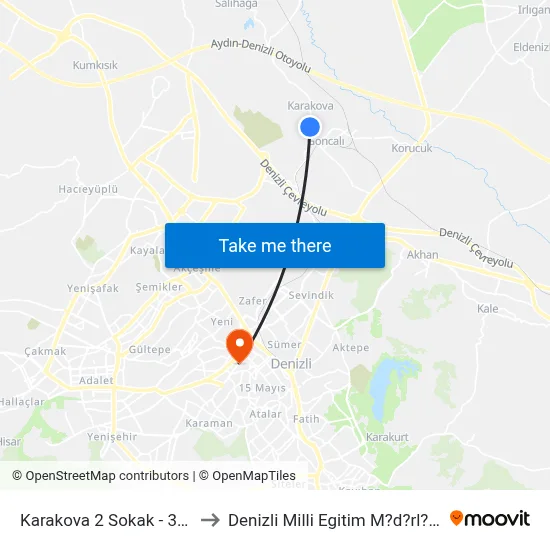Karakova 2 Sokak - 352 to Denizli Milli Egitim M?d?rl?g? map