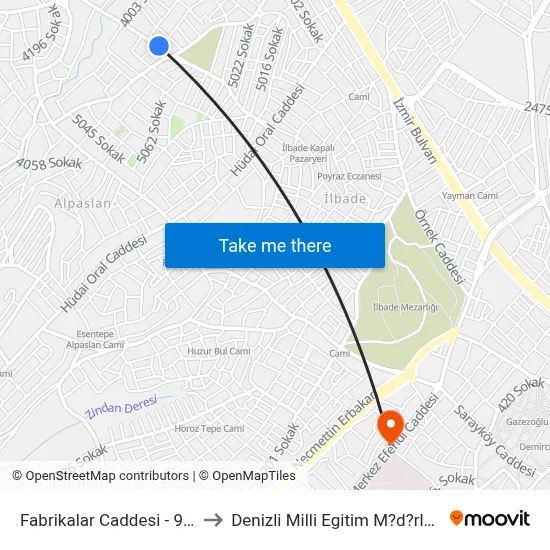 Fabrikalar Caddesi - 945 to Denizli Milli Egitim M?d?rl?g? map