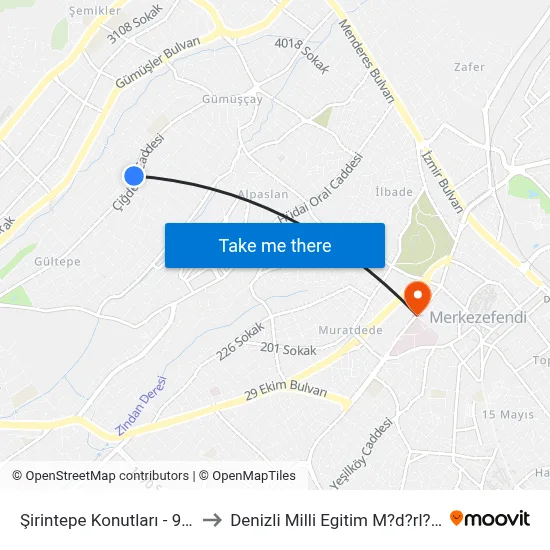 Şirintepe Konutları - 953 to Denizli Milli Egitim M?d?rl?g? map