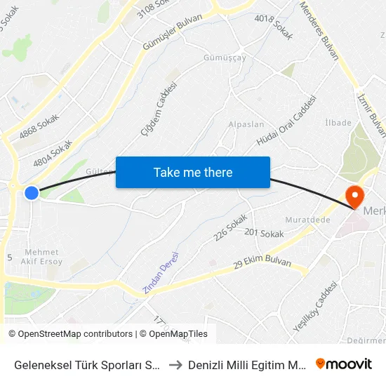 Geleneksel Türk Sporları Stadı - 959 to Denizli Milli Egitim M?d?rl?g? map