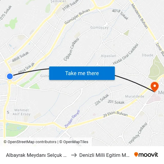 Albayrak Meydanı Selçuk Bey - 474 to Denizli Milli Egitim M?d?rl?g? map