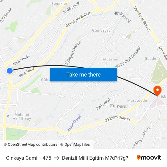 Cinkaya Camii - 475 to Denizli Milli Egitim M?d?rl?g? map