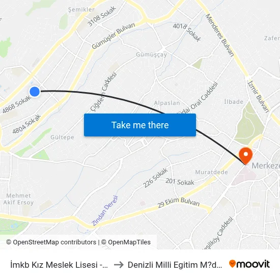 İmkb Kız Meslek Lisesi - 1221 to Denizli Milli Egitim M?d?rl?g? map