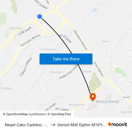 Neşet Çakır Caddesi, - 635 to Denizli Milli Egitim M?d?rl?g? map