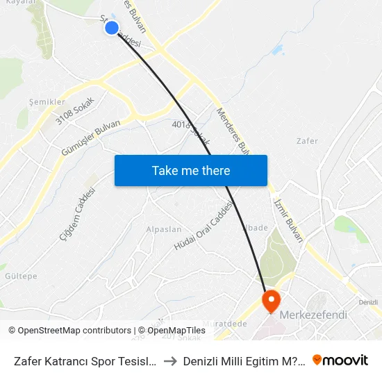 Zafer Katrancı Spor Tesisleri - 983 to Denizli Milli Egitim M?d?rl?g? map