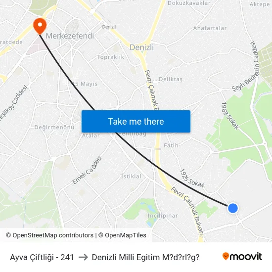 Ayva Çiftliği - 241 to Denizli Milli Egitim M?d?rl?g? map