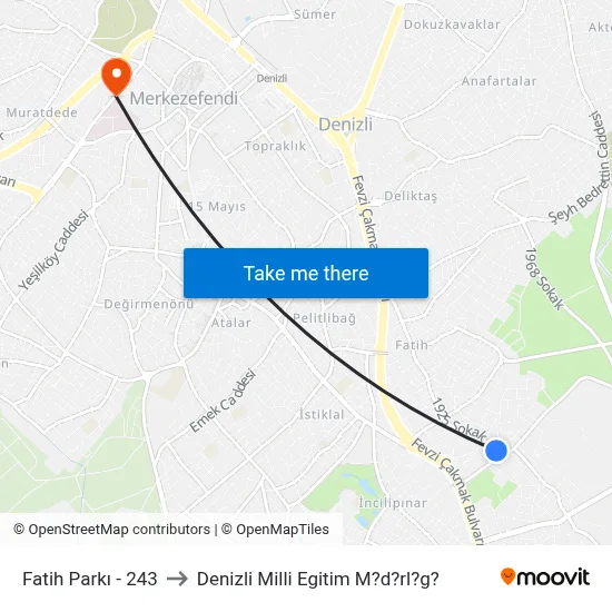 Fatih Parkı - 243 to Denizli Milli Egitim M?d?rl?g? map