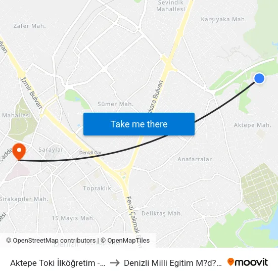 Aktepe Toki İlkokulu - 273 to Denizli Milli Egitim M?d?rl?g? map