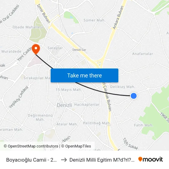 Boyacıoğlu Camii - 252 to Denizli Milli Egitim M?d?rl?g? map